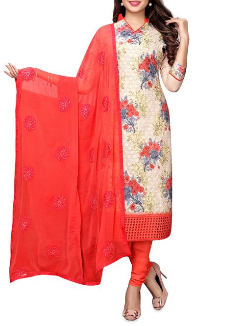 chikankari floral unstitched suit - 16059218 - Very Small Image - 1
