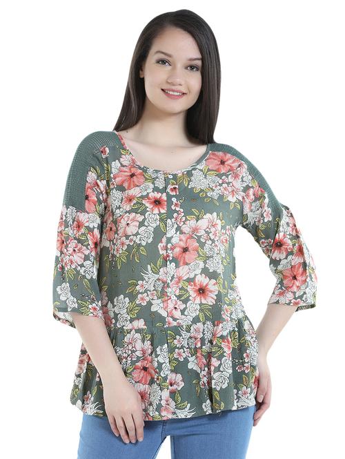 ruffled hem floral tunic - 16059777 - Very Small Image - 1