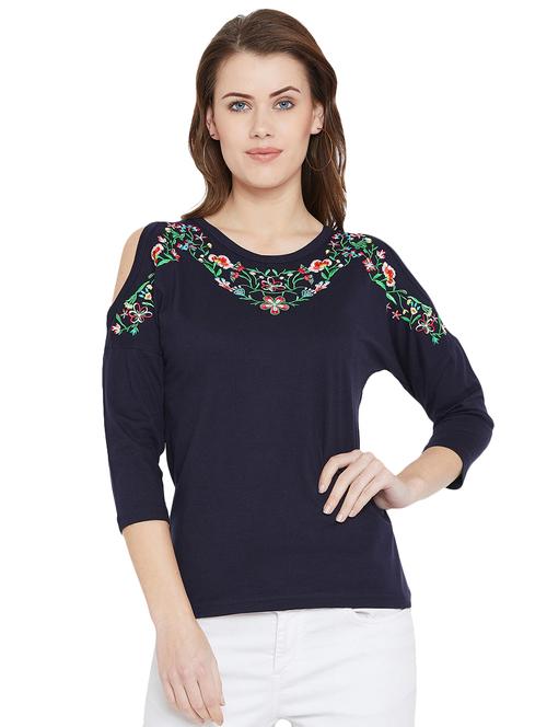 floral embroidered cold shoulder top - 16059838 - Very Small Image - 1