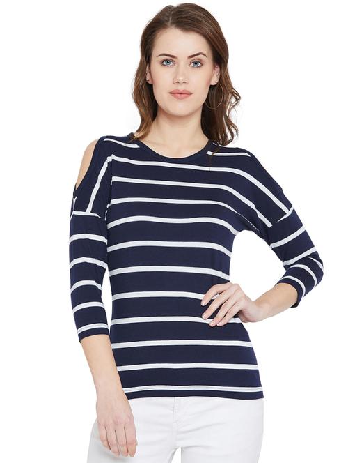 cold shoulder striped top - 16059845 - Very Small Image - 1
