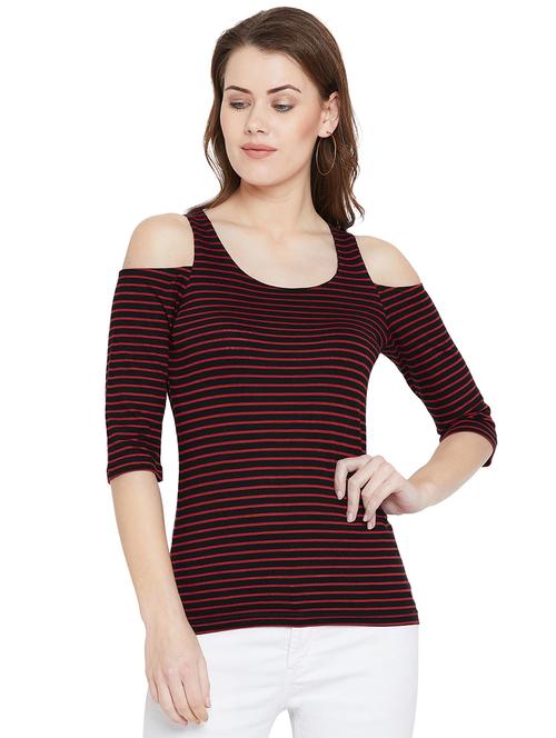 cold shoulder striped top - 16059903 - Very Small Image - 1