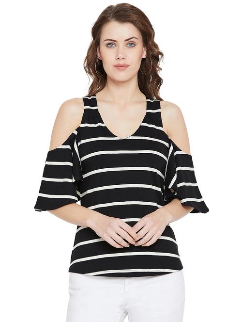 ruffled cold shoulder striped top - 16059910 - Very Small Image - 1