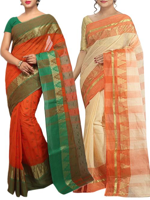 set of 2 multicolor tant saree combo - 16060316 - Very Small Image - 1