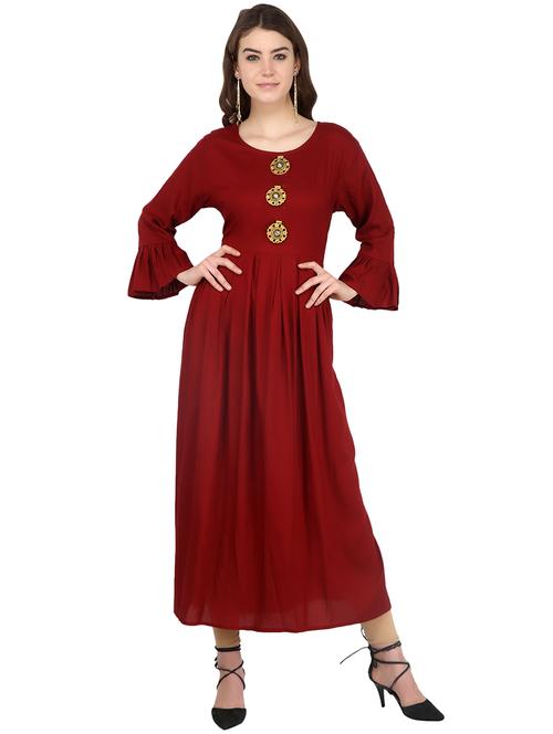 bell sleeves solid ethnic dress - 16061394 - Very Small Image - 1