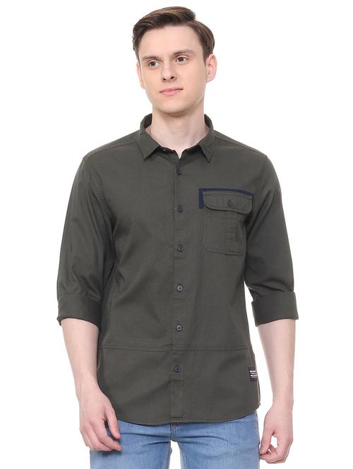 olive green solid casual shirt - 16061517 - Very Small Image - 1