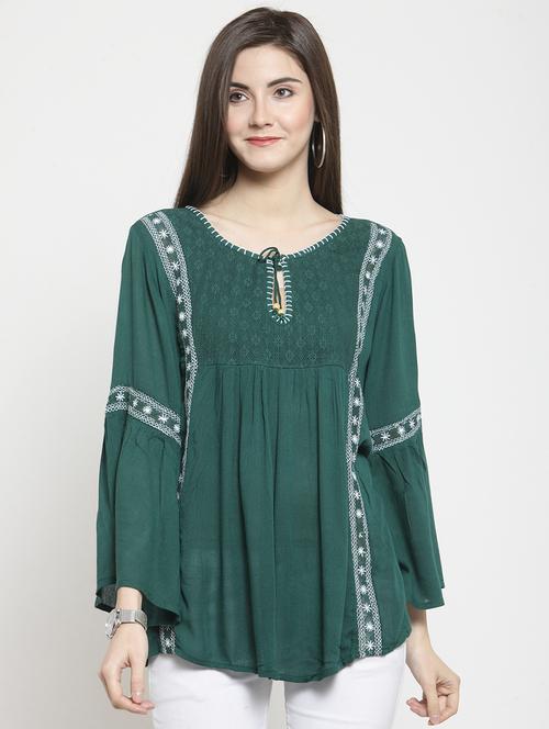 lace panel embroidered peasant top - 16061585 - Very Small Image - 1