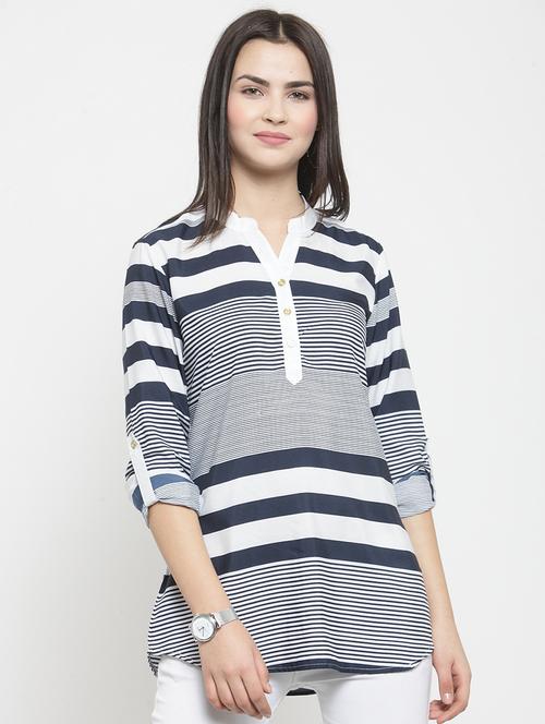 curved hem striped tunic - 16061589 - Very Small Image - 1