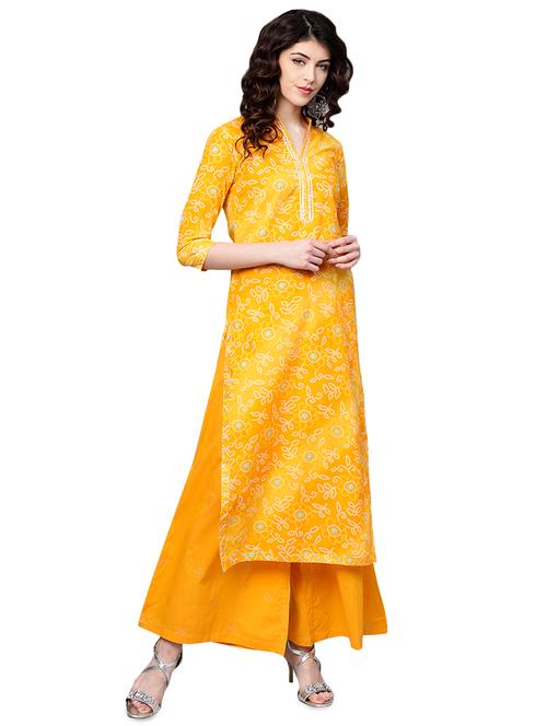 bbandhani print gota patti work kurta palazzo set - 16062495 - Very Small Image - 1
