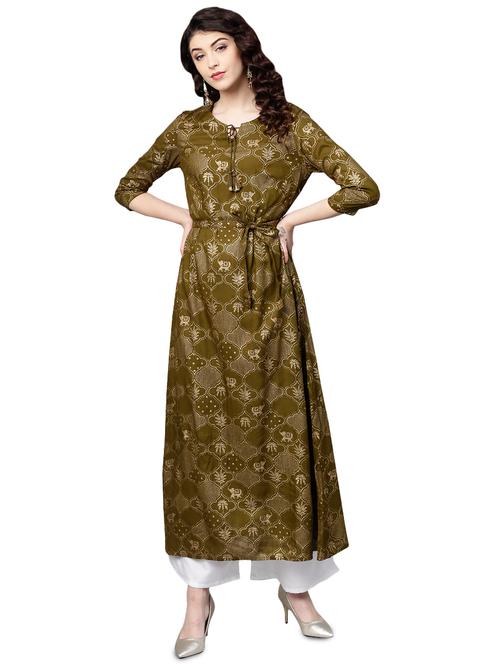 foil print flared kurta with palazzo set - 16062498 - Very Small Image - 1