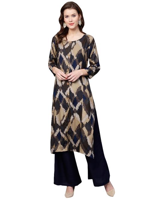 ikat print kurta with palazzo set - 16062503 - Very Small Image - 1