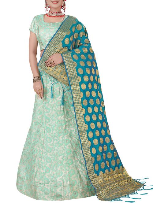 self-design a-line lehenga with contrast dupatta - 16063332 - Very Small Image - 1