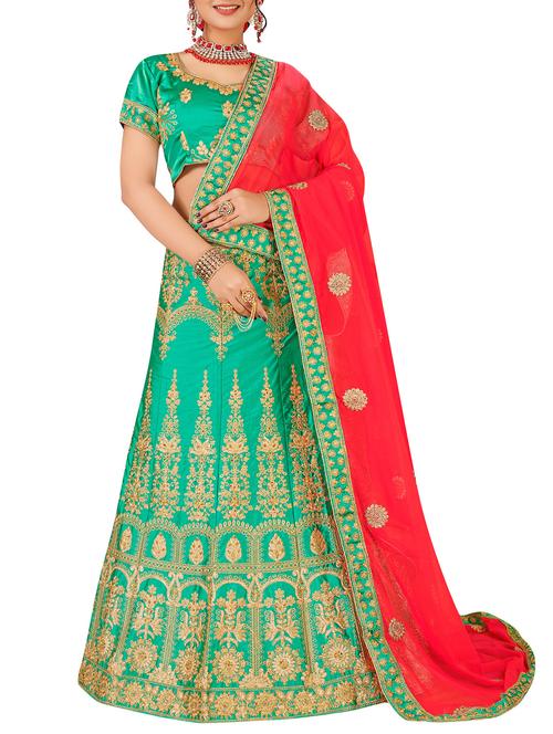 embroidered a-line lehenga - 16063374 - Very Small Image - 1