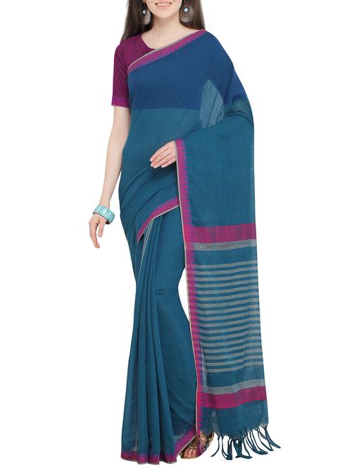 contrast bordered printed saree with blouse - 16063488 - Very Small Image - 1