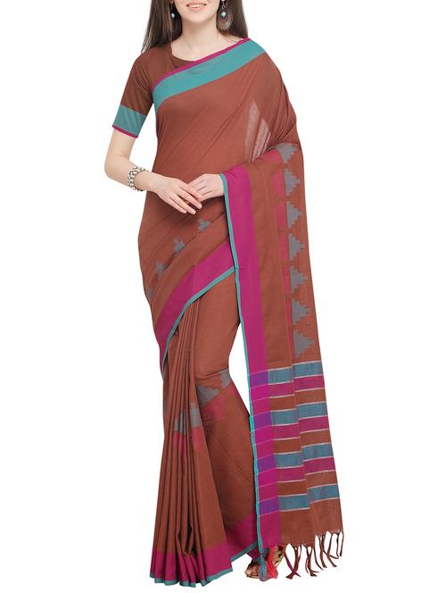 contrast bordered printed saree with blouse - 16063490 - Very Small Image - 1