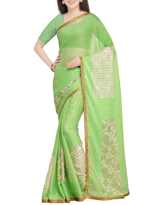 floral printed saree with blouse - 16063499 - Very Small Image - 1