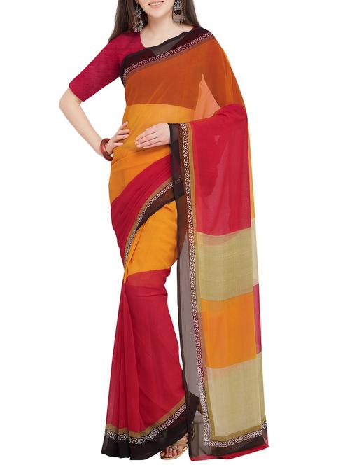 color block printed saree with blouse - 16063509 - Very Small Image - 1