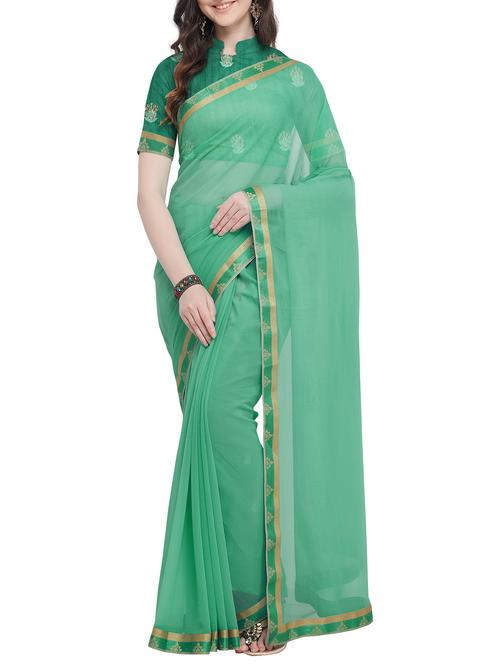 lace border green saree with blouse - 16063518 - Very Small Image - 1