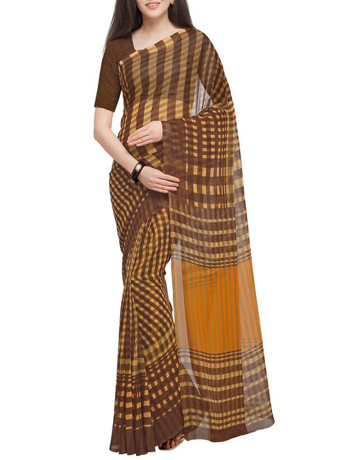 checkered printed saree with blouse - 16063531 - Very Small Image - 1