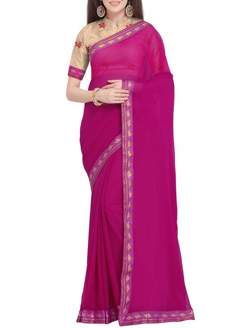 zari lace border saree with blouse - 16063547 - Very Small Image - 1