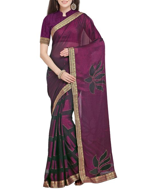 purple foil printed saree with blouse - 16063548 - Very Small Image - 1
