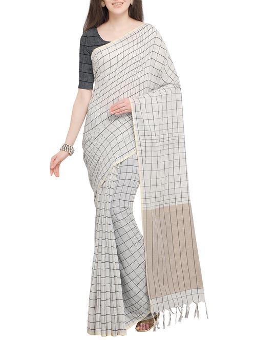 checkered woven saree with blouse - 16063625 - Very Small Image - 1