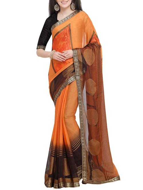 orange geometrical printed saree with blouse - 16063678 - Very Small Image - 1