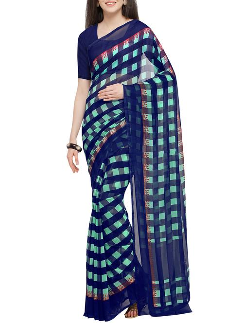 checkered printed saree with blouse - 16063699 - Very Small Image - 1