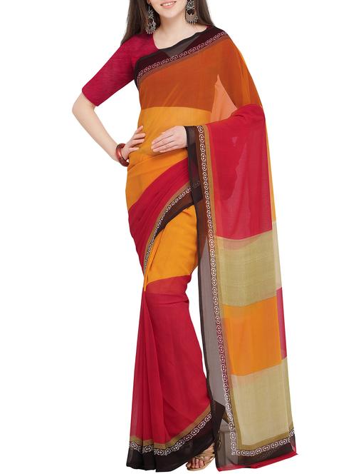 color block printed saree with blouse - 16063704 - Very Small Image - 1