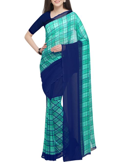 checkered printed saree with blouse - 16063706 - Very Small Image - 1