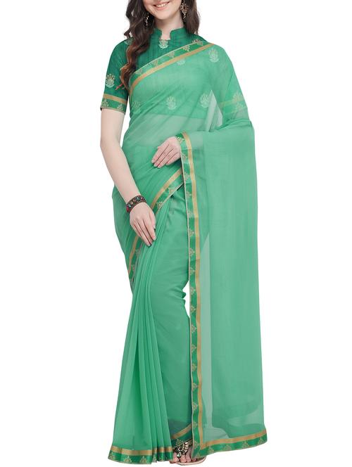 lace border green saree with blouse - 16063713 - Very Small Image - 1