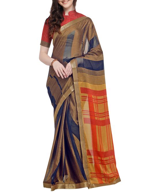 striped printed saree with blouse - 16063720 - Very Small Image - 1