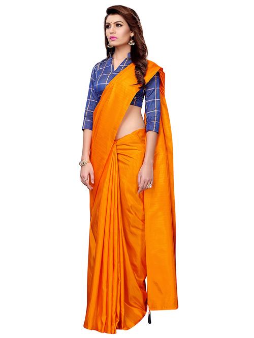 orange solid saree with tassels with blouse - 16063789 - Very Small Image - 1