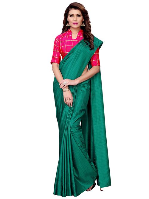 turquoise solid saree with tassels with blouse - 16063790 - Very Small Image - 1