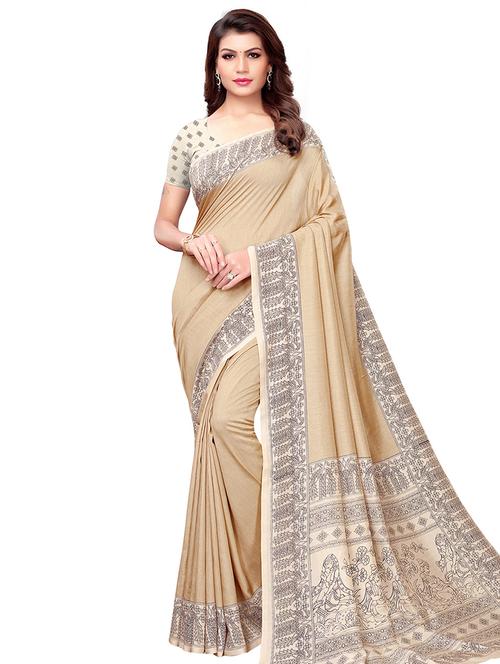 madhubani border beige saree with blouse - 16063791 - Very Small Image - 1