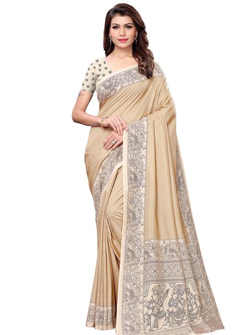 madhubani border beige saree with blouse - 16063792 - Very Small Image - 1