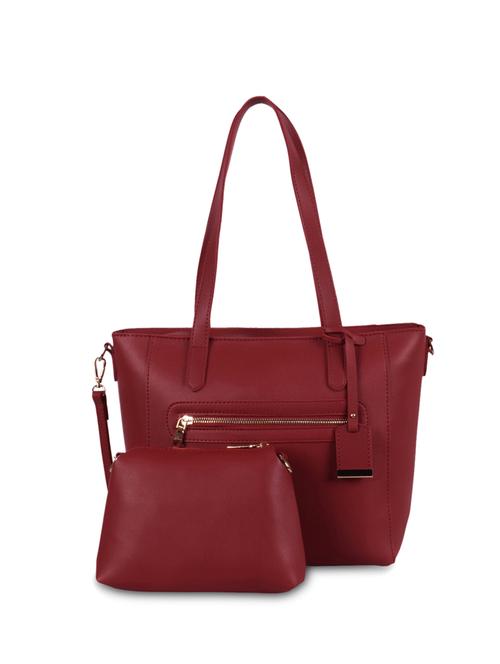 red leatherette (pu) regular handbag and pouch combo - 16063807 - Very Small Image - 1