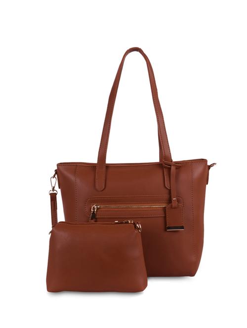 tan leatherette (pu) regular handbag and pouch combo - 16063809 - Very Small Image - 1
