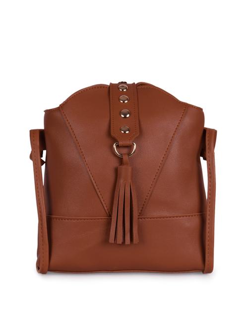 tan leatherette (pu) sling bag - 16063985 - Very Small Image - 1
