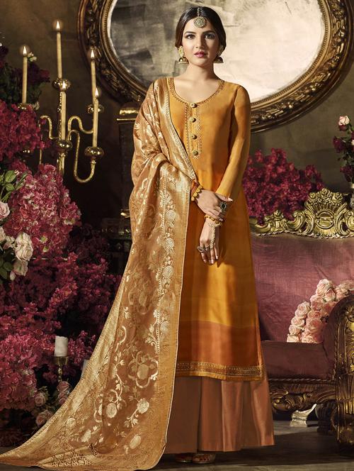 embroidered semi-stitched suit - 16063996 - Very Small Image - 1