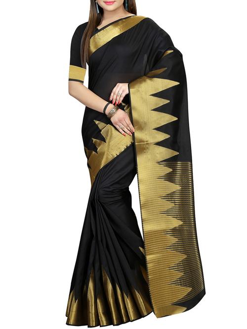 temple zari border banarasi saree with blouse - 16064098 - Very Small Image - 1