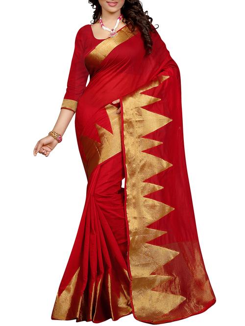 temple zari border banarasi saree with blouse - 16064104 - Very Small Image - 1