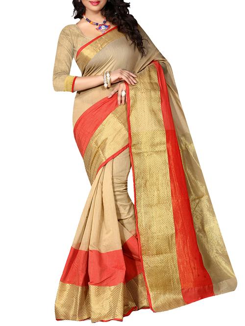 zari border beige woven saree with blouse - 16064106 - Very Small Image - 1