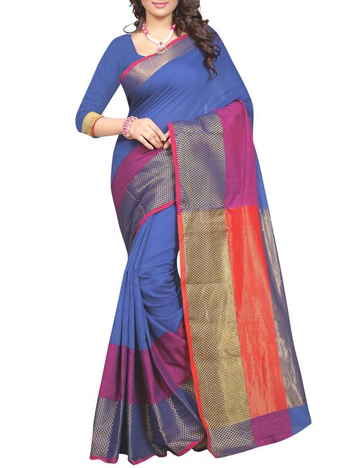women's self design blue colored saree with blouse - 16064109 - Very Small Image - 1