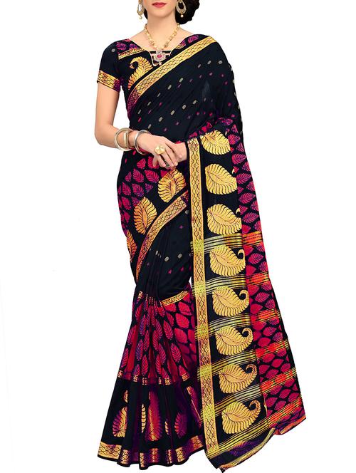 paisley zari motif banarasi saree with blouse - 16064111 - Very Small Image - 1