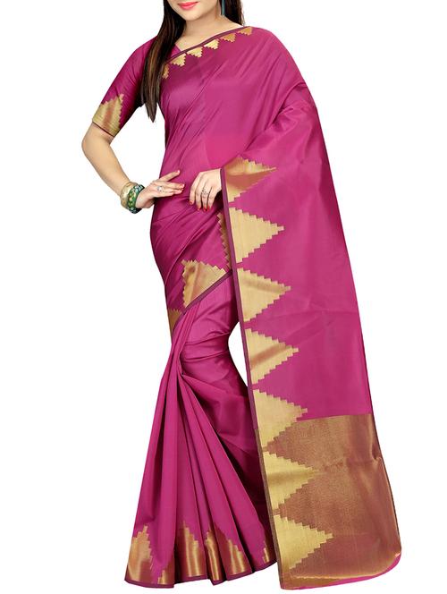temple zari border banarasi saree with blouse - 16064123 - Very Small Image - 1