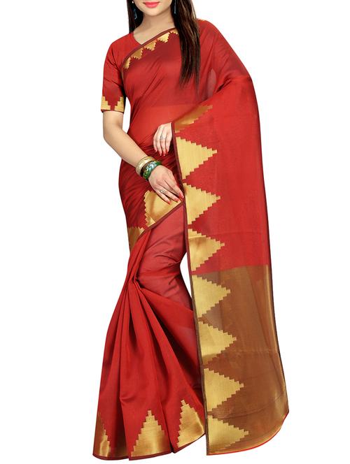 temple zari border banarasi saree with blouse - 16064124 - Very Small Image - 1