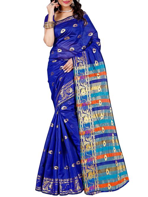 ethnic zari motif banarasi saree with blouse - 16064138 - Very Small Image - 1