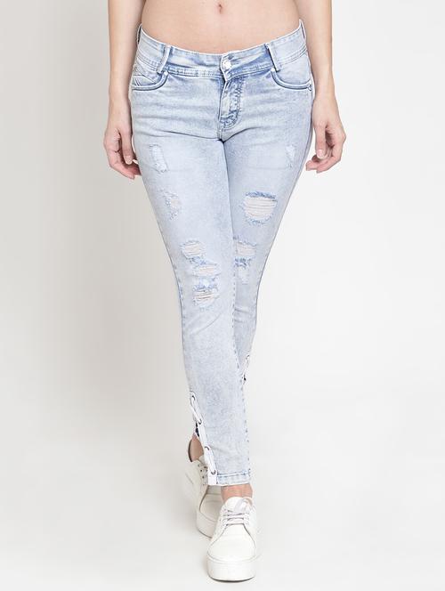 criss-cross detail distressed jeans - 16064620 - Very Small Image - 1
