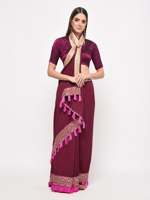 tassles border embroidered saree - 16064874 - Very Small Image - 1