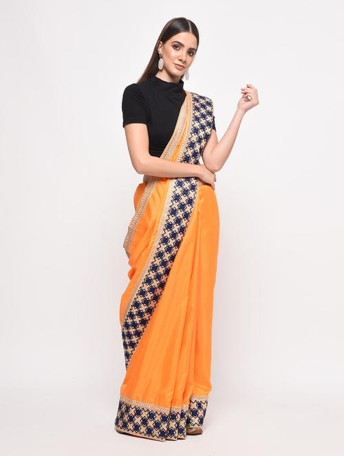 contrast embroidered border saree - 16064879 - Very Small Image - 1
